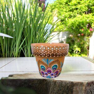 Mandala Colorfully Designed Hand Painted Terra Cotta Candle in Lavender Scent